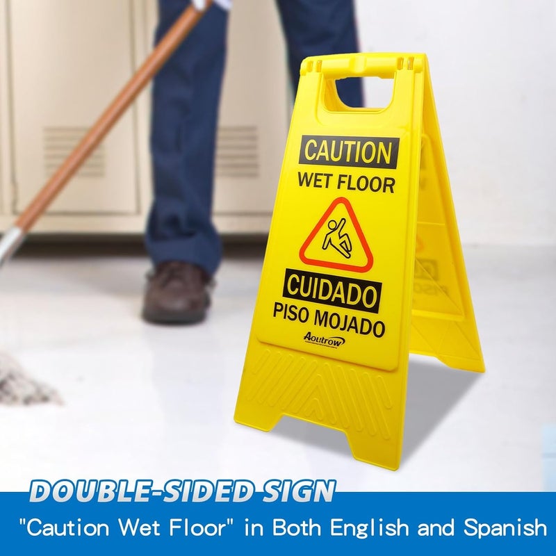 Aoutrow Caution Wet Floor Sign, Bilingual Foldable Safety Sign (17.12in x 8.38in x 0.94in), Yellow (1 Pack) - Image 4